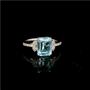 925 Sterling Silver 3.01 Ct Octagon Blue Topaz White Zircon Ring