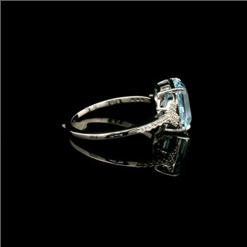 925 Sterling Silver 3.01 Ct Octagon Blue Topaz White Zircon Ring