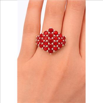 925 Sterling Silver 3.02 Ct Round Created Ruby Ring 9 US Ring Size