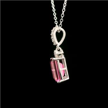 925 Sterling Silver 3.08 Ct Octagon Pink Topaz White Zircon Pendant