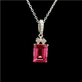 925 Sterling Silver 3.08 Ct Octagon Pink Topaz White Zircon Pendant
