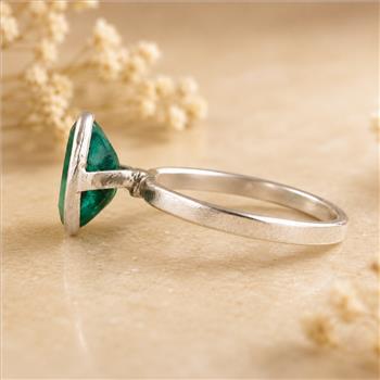 925 Sterling Silver 3.08 Ct Oval Green Topaz Ring 6 US Ring Size