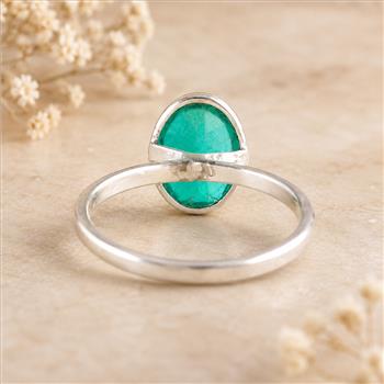 925 Sterling Silver 3.08 Ct Oval Green Topaz Ring 6 US Ring Size
