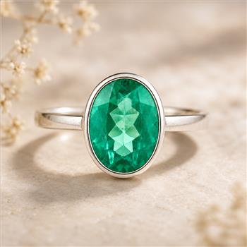 925 Sterling Silver 3.08 Ct Oval Green Topaz Ring 6 US Ring Size