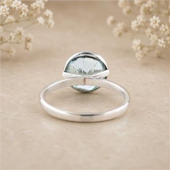 925 Sterling Silver 3.11 Ct Round Blue Topaz Ring 8 US Ring Size