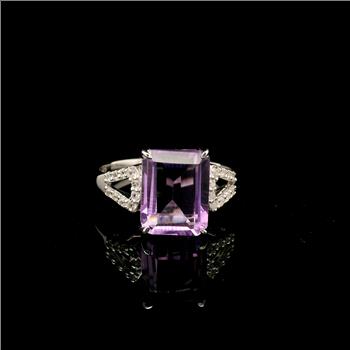 925 Sterling Silver 3.14 Ct Octagon Amethyst White Zircon Ring 7 US Ring Size