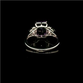 925 Sterling Silver 3.14 Ct Octagon Amethyst White Zircon Ring 7 US Ring Size