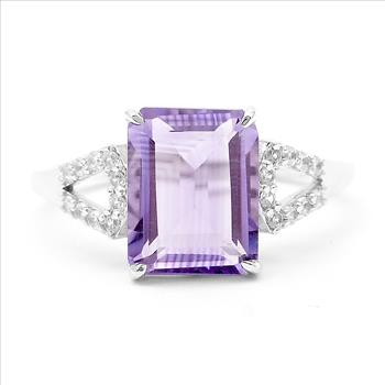 925 Sterling Silver 3.14 Ct Octagon Amethyst White Zircon Ring 7 US Ring Size