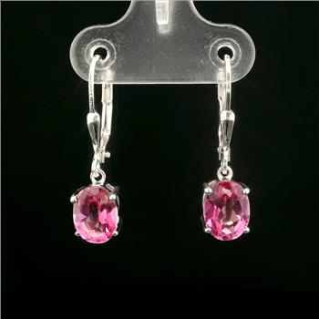 925 Sterling Silver 3.16 Ct Oval Pink Topaz Earrings