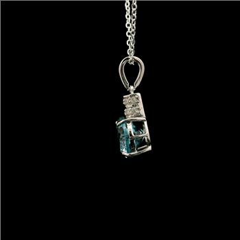 925 Sterling Silver 3.18 Ct Oval Blue Topaz White Zircon Pendant