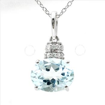 925 Sterling Silver 3.18 Ct Oval Blue Topaz White Zircon Pendant