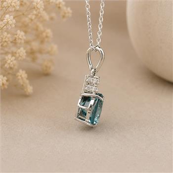 925 Sterling Silver 3.18 Ct Oval Blue Topaz White Zircon Pendant