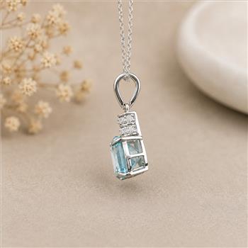 925 Sterling Silver 3.18 Ct Oval Blue Topaz White Zircon Pendant