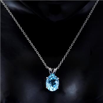 925 Sterling Silver 3.20 Ct Oval Sky Blue Topaz Pendant