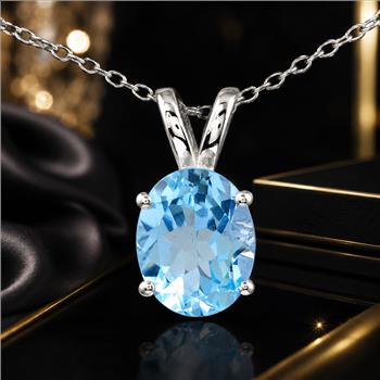 925 Sterling Silver 3.20 Ct Oval Sky Blue Topaz Pendant