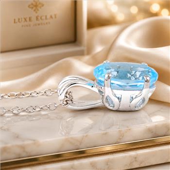 925 Sterling Silver 3.20 Ct Oval Sky Blue Topaz Pendant