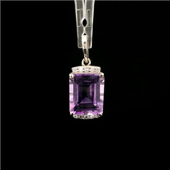 925 Sterling Silver 3.26 Ct Octagon Amethyst White Zircon Pendant