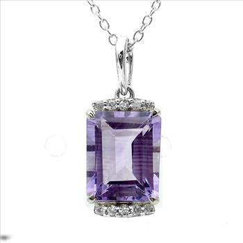 925 Sterling Silver 3.26 Ct Octagon Amethyst White Zircon Pendant