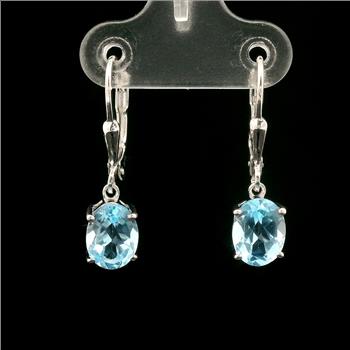 925 Sterling Silver 3.30 Ct Oval Blue Topaz Earrings