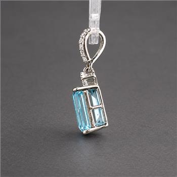 925 Sterling Silver 3.31 Ct Octagon Blue Topaz White Zircon Pendant