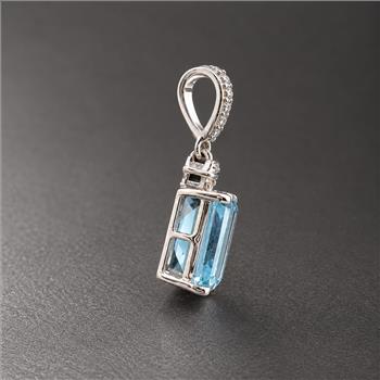 925 Sterling Silver 3.31 Ct Octagon Blue Topaz White Zircon Pendant