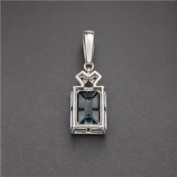 925 Sterling Silver 3.31 Ct Octagon Blue Topaz White Zircon Pendant