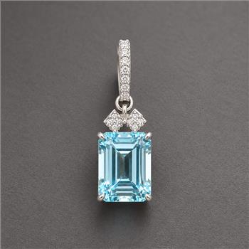 925 Sterling Silver 3.31 Ct Octagon Blue Topaz White Zircon Pendant