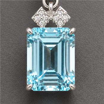 925 Sterling Silver 3.31 Ct Octagon Blue Topaz White Zircon Pendant