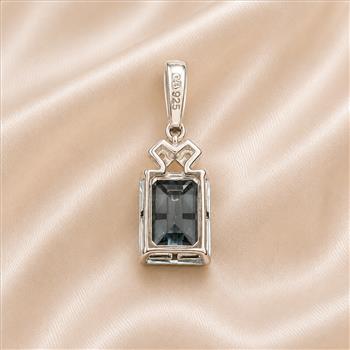 925 Sterling Silver 3.31 Ct Octagon Blue Topaz White Zircon Pendant