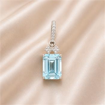 925 Sterling Silver 3.31 Ct Octagon Blue Topaz White Zircon Pendant