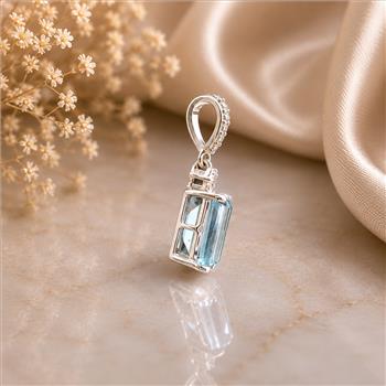 925 Sterling Silver 3.31 Ct Octagon Blue Topaz White Zircon Pendant