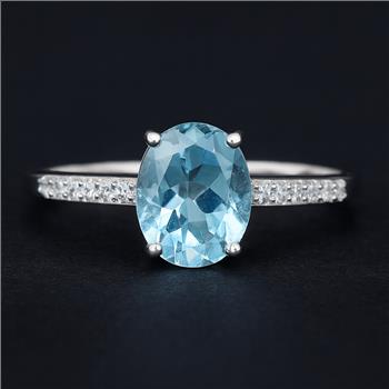925 Sterling Silver 3.31 Ct Oval Blue Topaz Cubic Zirconia Ring 9 US Ring Size
