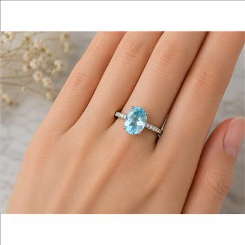 925 Sterling Silver 3.31 Ct Oval Blue Topaz Cubic Zirconia Ring 9 US Ring size