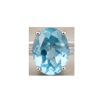 925 Sterling Silver 3.31 Ct Oval Blue Topaz Cubic Zirconia Ring 9 US Ring size