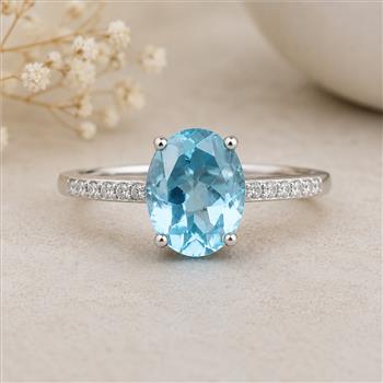 925 Sterling Silver 3.31 Ct Oval Blue Topaz Cubic Zirconia Ring 9 US Ring size