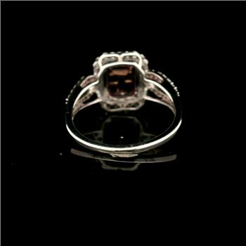925 Sterling Silver 3.34 Ct Octagon Pink Topaz White Zircon Ring 7 US Ring Size
