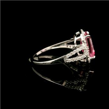 925 Sterling Silver 3.34 Ct Octagon Pink Topaz White Zircon Ring 7 US Ring Size