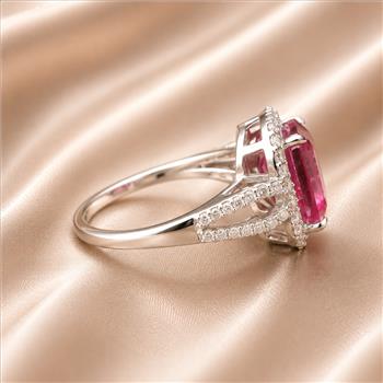 925 Sterling Silver 3.34 Ct Octagon Pink Topaz White Zircon Ring 7 US Ring Size