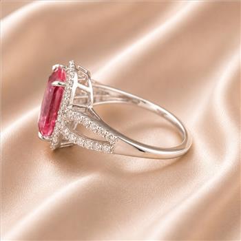 925 Sterling Silver 3.34 Ct Octagon Pink Topaz White Zircon Ring