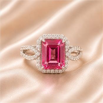 925 Sterling Silver 3.34 Ct Octagon Pink Topaz White Zircon Ring