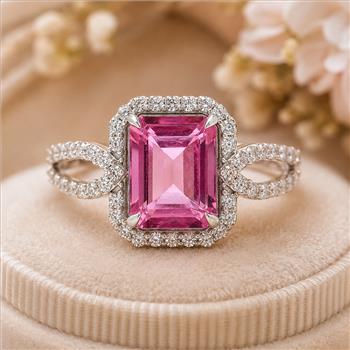 925 Sterling Silver 3.34 Ct Octagon Pink Topaz White Zircon Ring