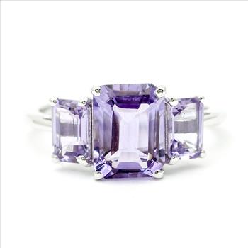 925 Sterling Silver 3.35 Ct Octagon Amethyst Ring 7 US Ring Size