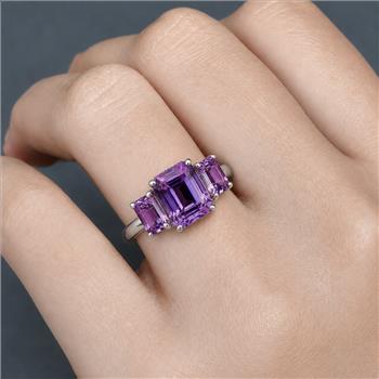 925 Sterling Silver 3.35 Ct Octagon Amethyst Ring 7 US Ring Size