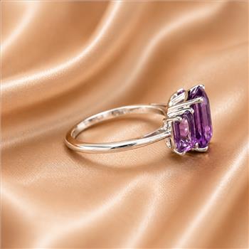 925 Sterling Silver 3.35 Ct Octagon Amethyst Ring 7 US Ring Size