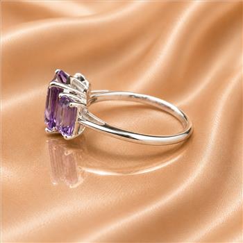 925 Sterling Silver 3.35 Ct Octagon Amethyst Ring 7 US Ring Size