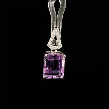 925 Sterling Silver 3.44 Ct Octagon Amethyst White Zircon Pendant