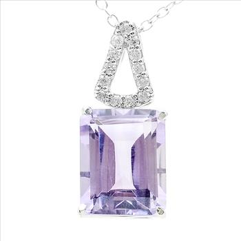 925 Sterling Silver 3.44 Ct Octagon Amethyst White Zircon Pendant