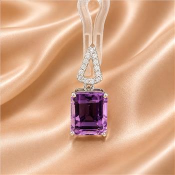 925 Sterling Silver 3.44 Ct Octagon Amethyst White Zircon Pendant
