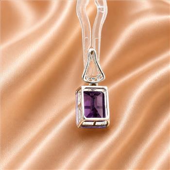 925 Sterling Silver 3.44 Ct Octagon Amethyst White Zircon Pendant