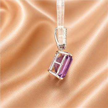 925 Sterling Silver 3.44 Ct Octagon Amethyst White Zircon Pendant